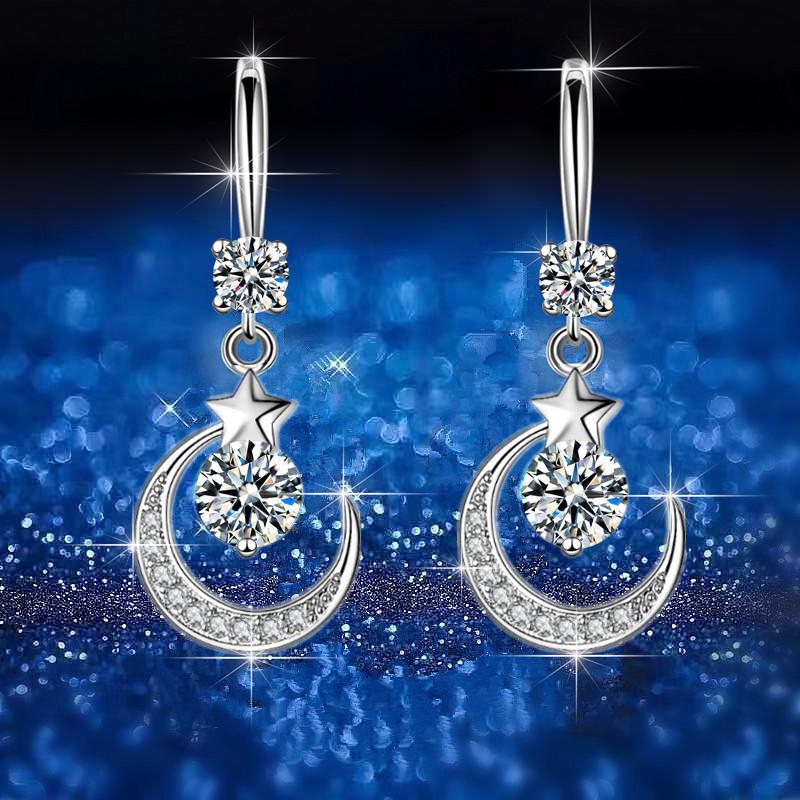 He Cheng 2023 Star & Moon Teardrop Diamond Earrings