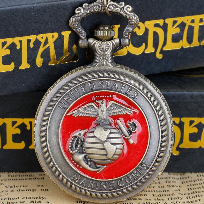 

Vintage Marine Corps Themed Quartz Pocket Watch Red Pendant Necklace Souvenir Gift for Kids Gift Reloj De Bolsillo Antiguo чорний