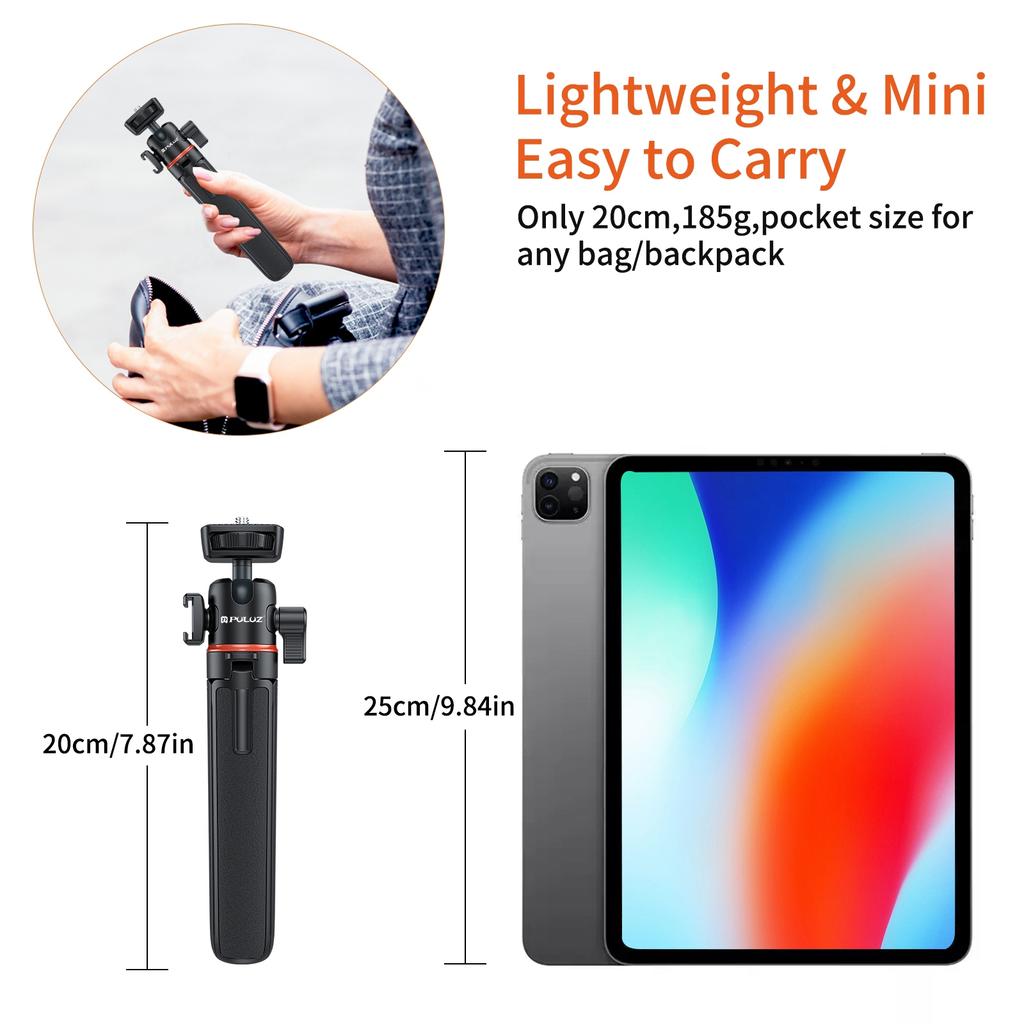 PULUZ Mini Phone Camera Extension Tripod Stand 360 Degree Ball Head Cold Shoe Selfie Stick For GoPro/DJI/Insta360 Action cameras