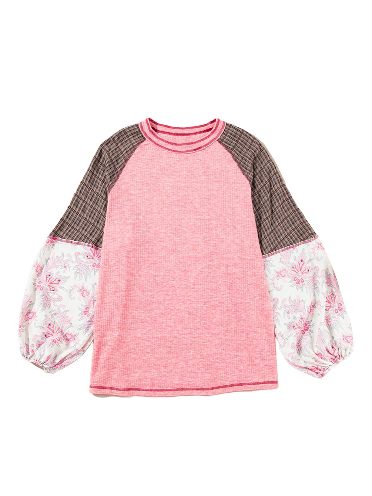 

Женский осенний свитшот с круглым вырезом и цветными блоками - Модный топ больших размеров с длинным рукавом 2XL розовый