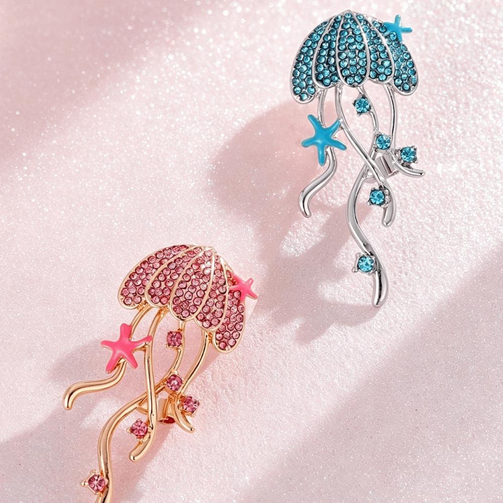 Sparkling Rhinestone Breast Pin Zinc Zinc Alloy Sea Life Pins New Jellyfish Brooches  Women