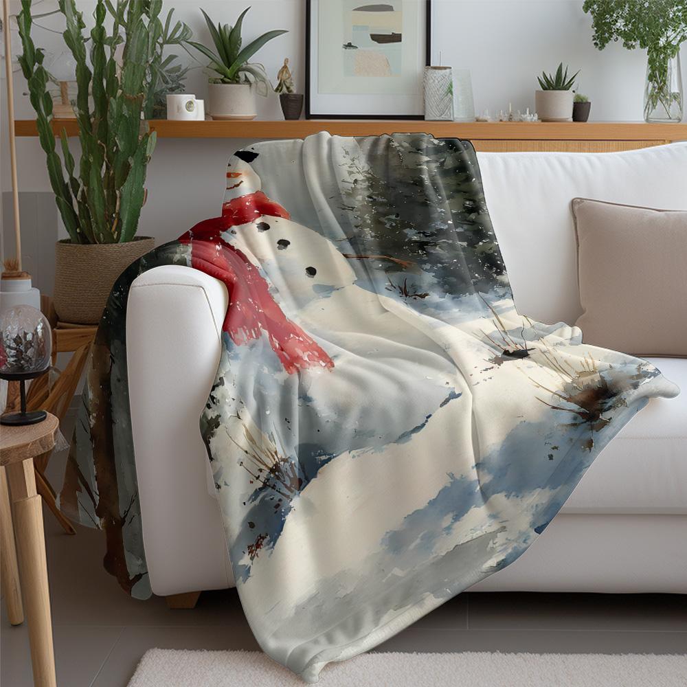 Tuniu Winter Snowman Fleece Blanket Soft Warm Cozy Throw Blanket for Sofa Bed Room Gift