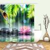 Zen Garden Shower Curtain Spa Green Bamboo Black Stone White Flower Bathroom Decor Supplies Bath Curtains Sets Polyester Fabric