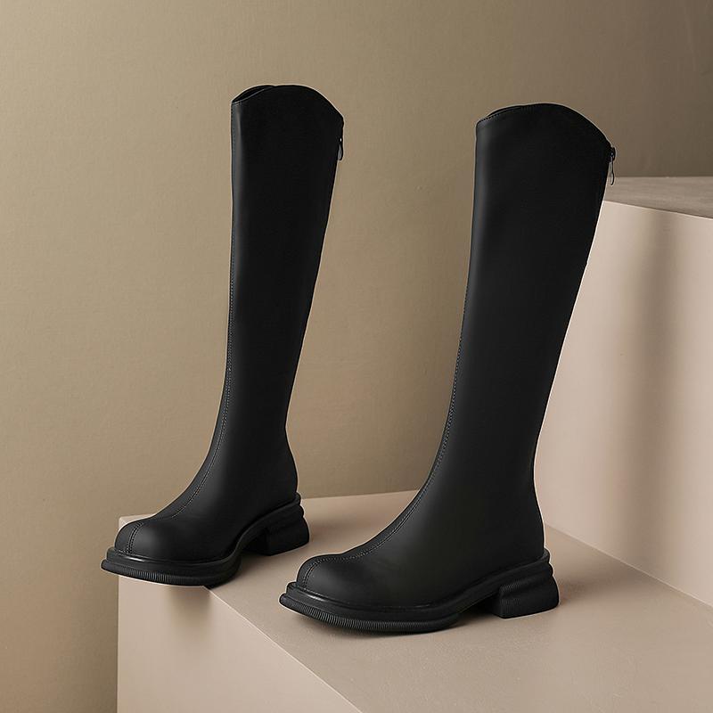 

Krazing Pot Микрофибра Осенне-зимняя обувь Толстые каблуки среднего размера Мотоциклетные ботинки с круглым носком в европейском стиле Сохраняющие тепло высокие сапоги 38 чёрный