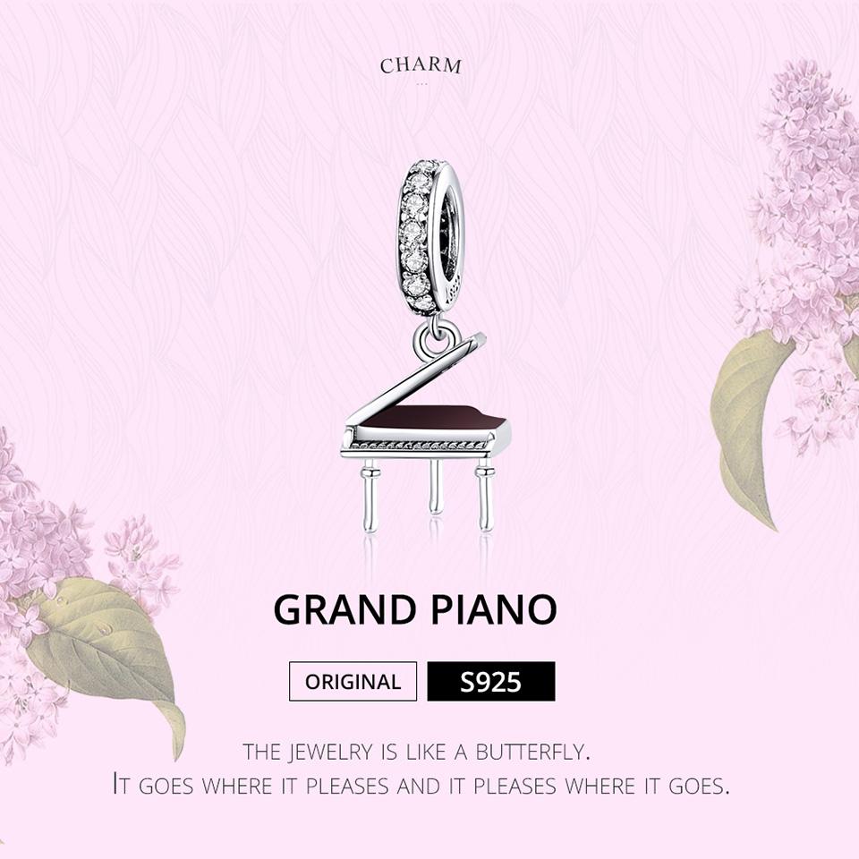 Bamoer 925 Sterling Silver Shiny Cubic Zirconia Grand Piano Charm Pendant for Original 3mm Bracelets & Necklaces