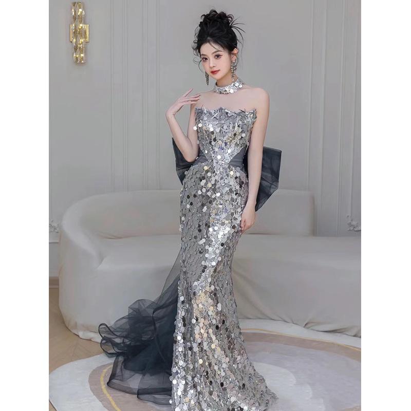 Evening Dress, Adult Ceremony, Engagement Toast, Light Luxury, Niche, High-end Host, Graduation, Fishtail French Sequins, Advanced Sense