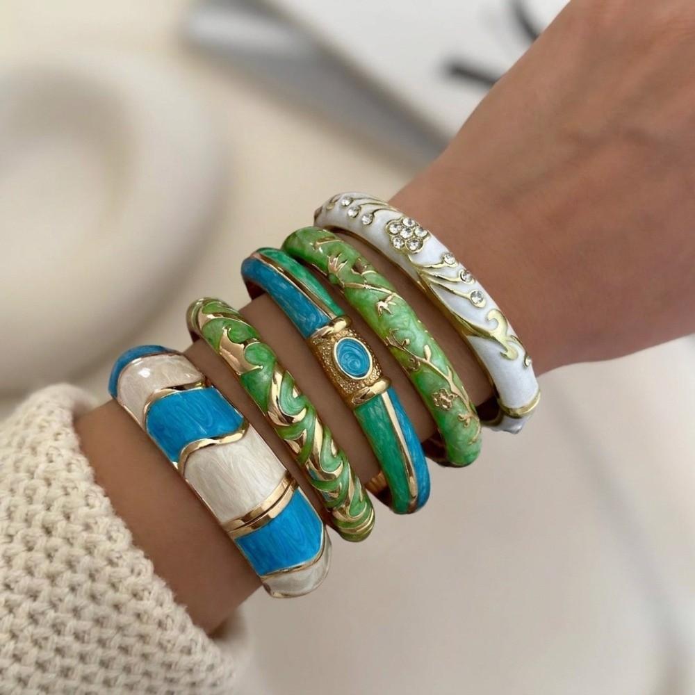 Tropfendes Öl Emaille Armreif Blume Breiter Armreif Retro Geometrisch Cloisonné Armreif Damen