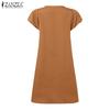 ZANZEA Women Casual V-Neck Summer Short Sleeve Dress