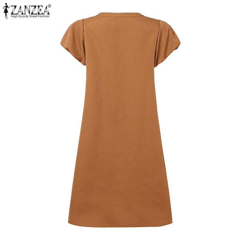 ZANZEA Women Casual V-Neck Summer Short Sleeve Dress