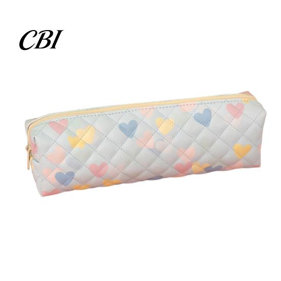 Water-repellent Pencil Case Heart Print Case, Minimalist Square Pen Pouch, Large Love Capacity Stationery Bag for Students, School Office Supplies
