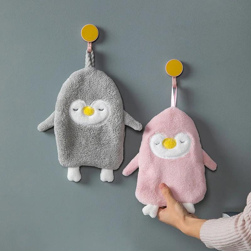 Cartoon Penguin Hand Towel Cute Kids Bathing Towel Soft Coral Kitchen Towel Super Absorbent Handkerchief Bathroom Accessories