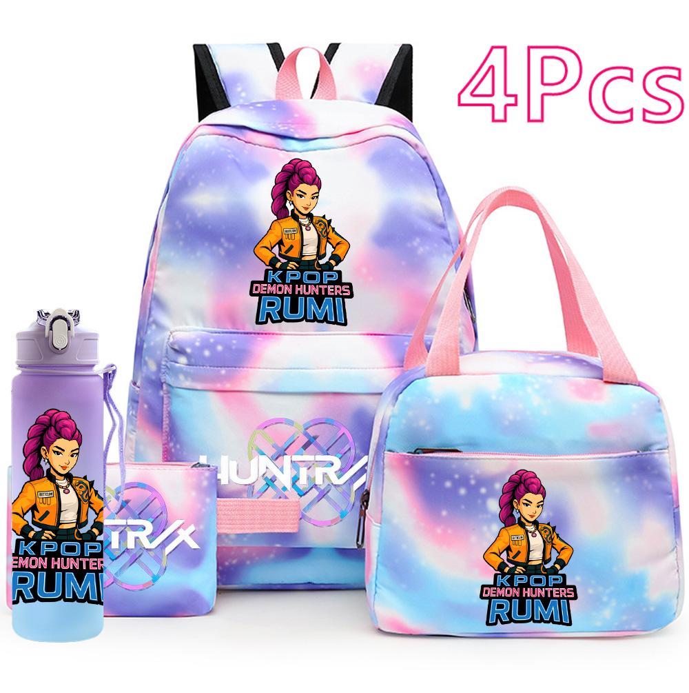 4Pcs/set K-Pop Printed Backpack Handbag Pencil Case with 750Ml Water Bottler for Teenager Boy Girl Schoolbag Large Capacity Waterproof Bookbag Mochila