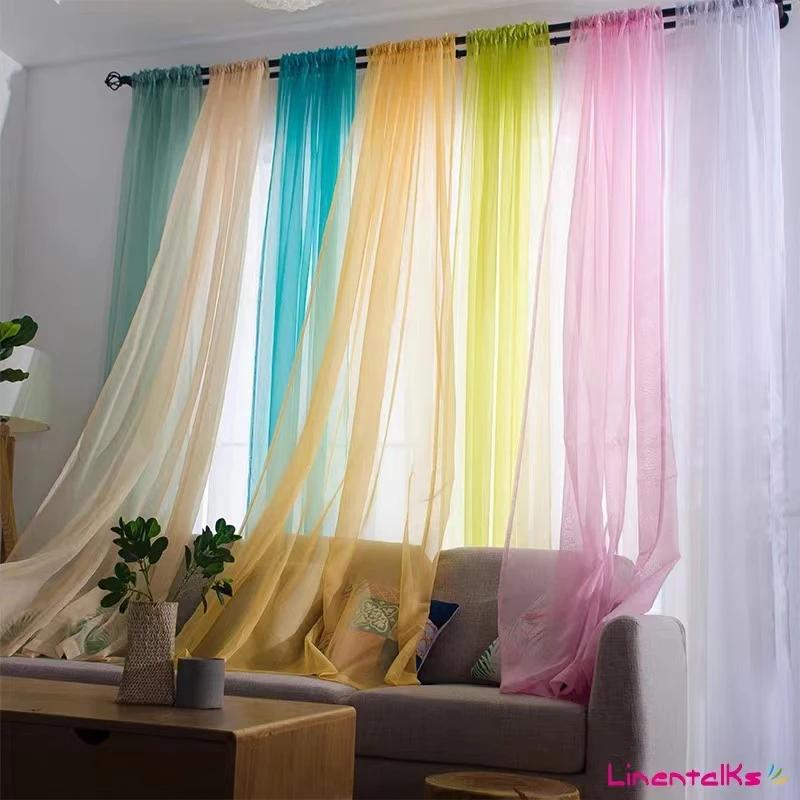 Solid Color Multicolor Bay Window Screening Door Curtains Drape Panel Sheer Tulle for Living Room Wedding Decoration