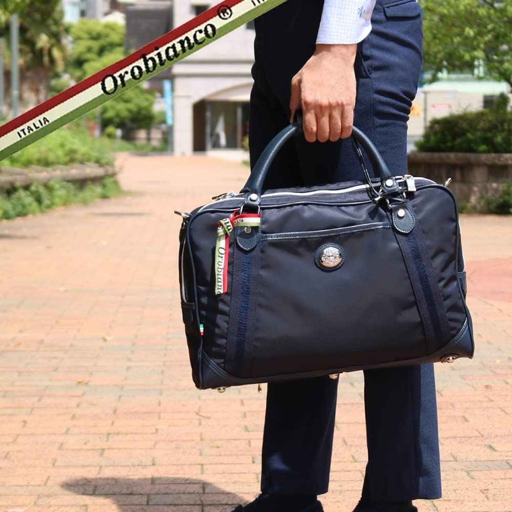 Orobianco DENVER TT 13-C (Blue-SCURONavy) 2-Way Business Bag, Genuine Leather and Limonta Nylon, Large Capacity, Men's, Made in Italy, Briefcase,