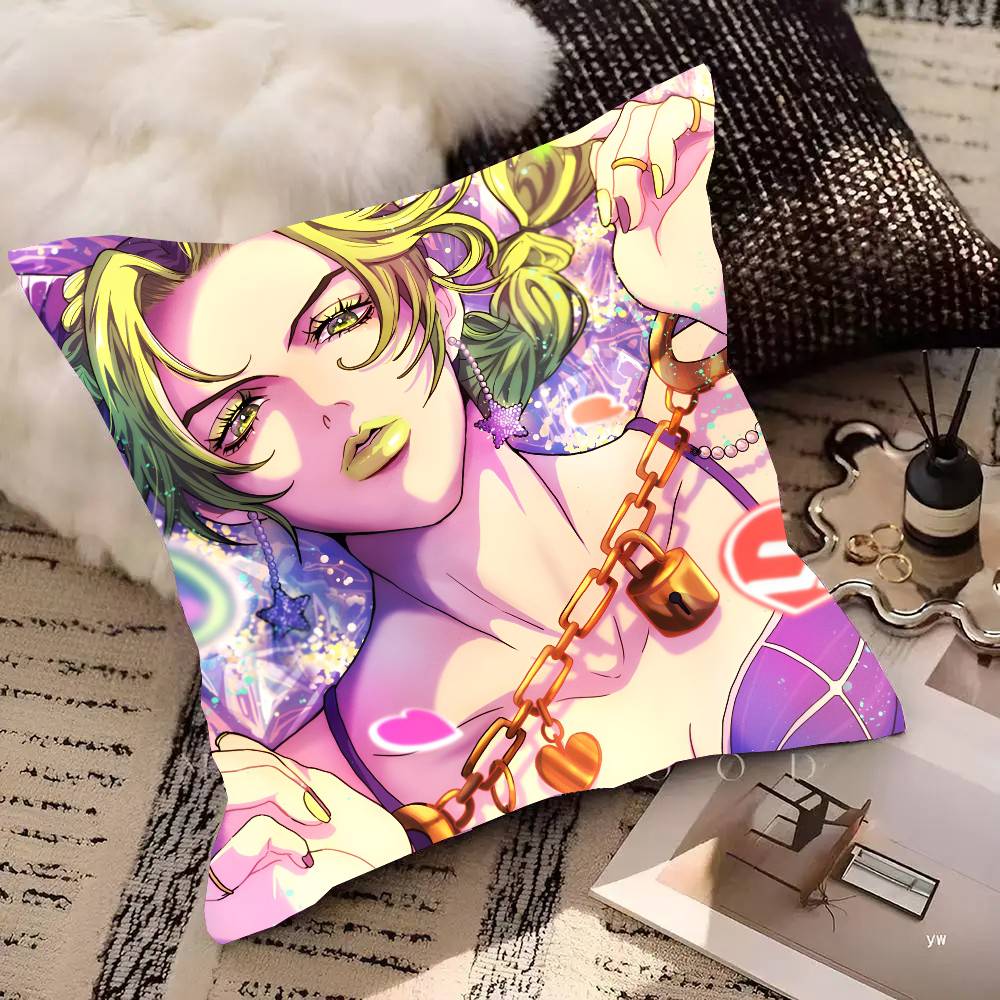 Anime JoJo's Bizarre Adventure Jolyne Cujoh Pillow Case Square Pillow Bedroom Sofa Leisure Comfort Cushion Car Home Decoration
