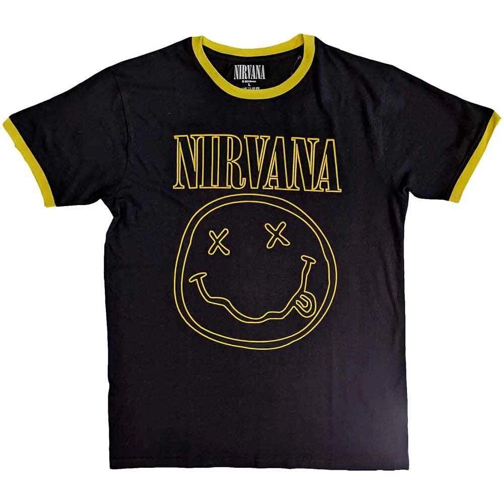 Nirvana  Outline Happy Face  Black Ringer T shirt - NEW 3XL