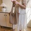 New summer vacation style solid color shoulder bag woven tote bag large capacity portable underarm bag beach bag