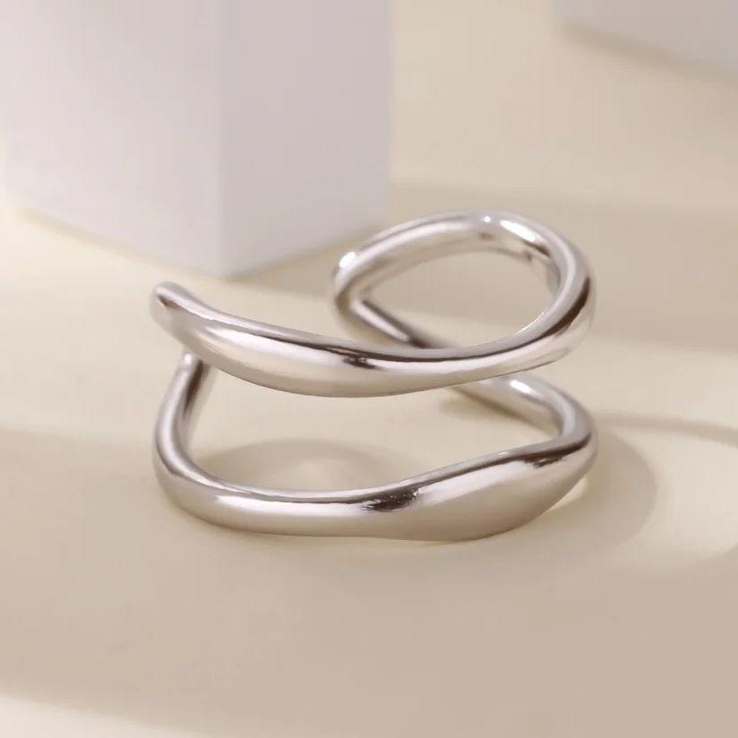 Inele duble minimaliste pentru femei Culoare aurie Oțel inoxidabil Inel deschis Estetic Cadou bijuterie de nuntă de Crăciun