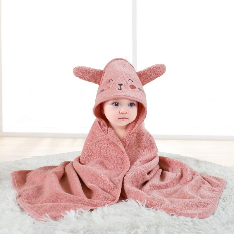 Baby Hooded Poncho Towel  Cotton Class  Bath Cloak with Cartoon Print Super Soft Highly Absorbent for Newborn Infants