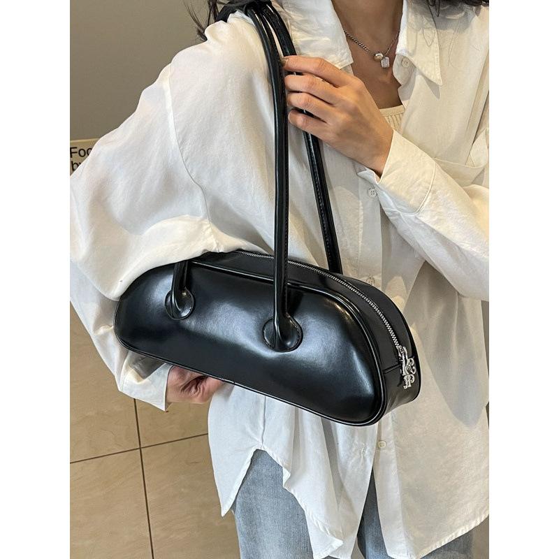 Korean simple solid color PU bag women's new high-end baguette bag 2025 spring and summer versatile axillary shoulder bag