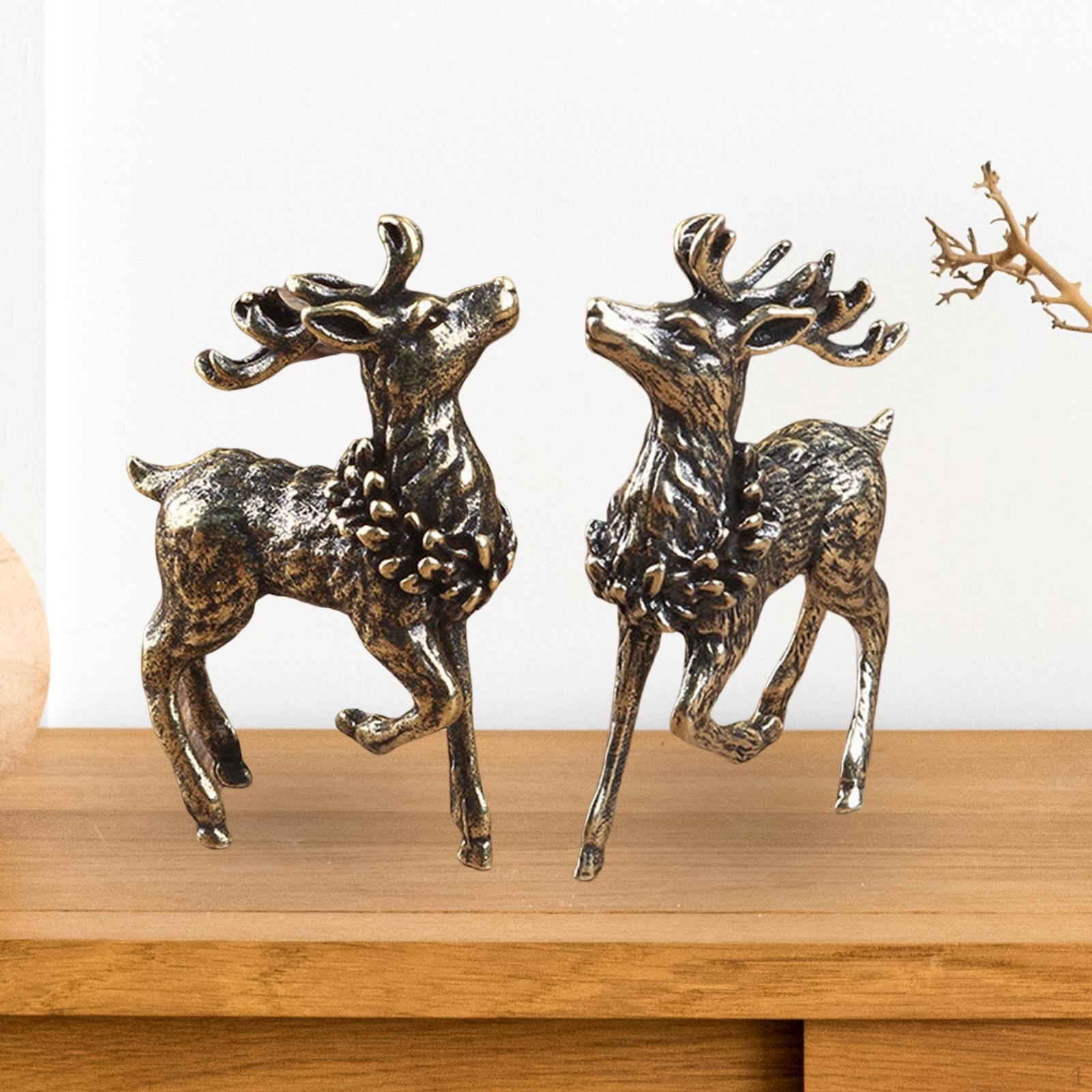 

Brass Reindeer Statue Elks Figurine for Bookshelf Cabinets Living Room Office Decorations 1 Pair