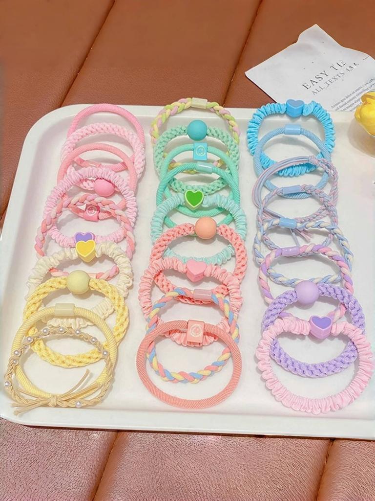5PCS/ Set of Girls' Macaron Color Hair Band Suitable for Bun Head Ponytail Colored Rubber Band Girls Hair Tie