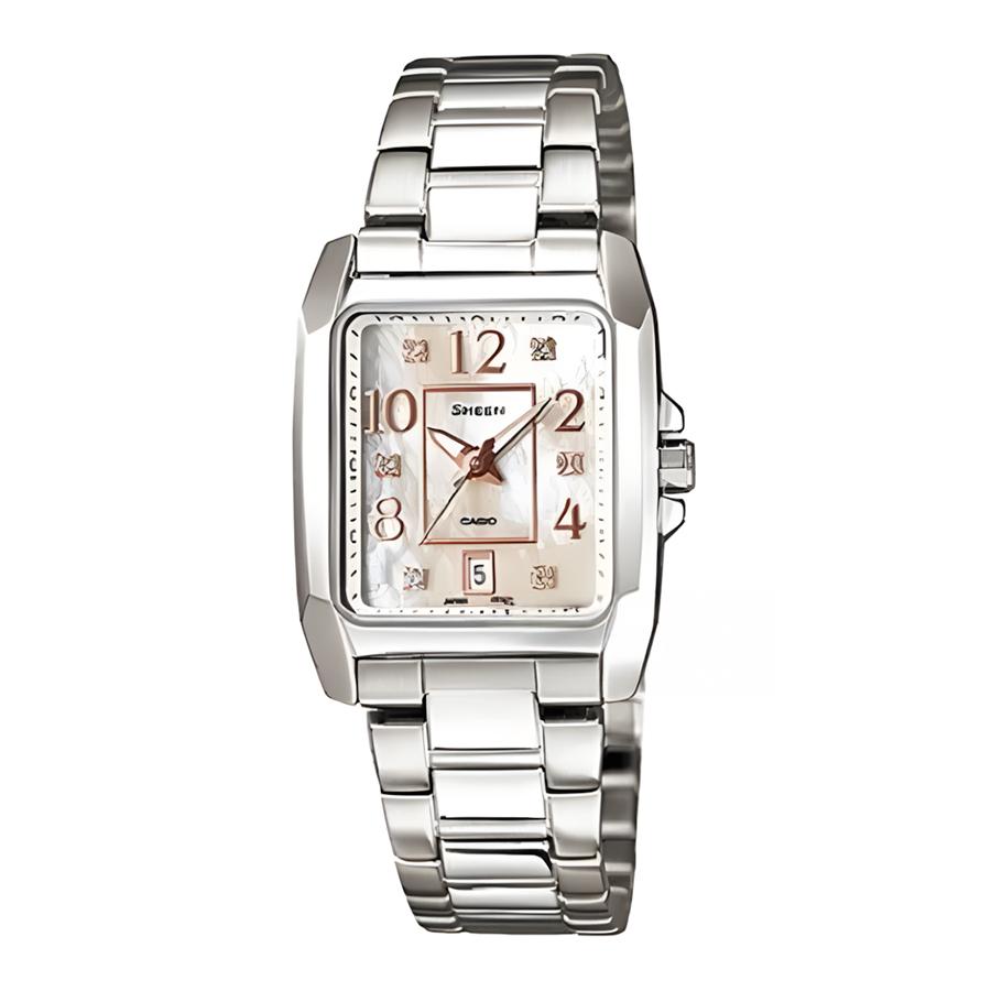 

Casio Ремешок из нержавеющей стали с циферблатом с индикацией даты, женские кварцевые часы SHE-4023DP-7A серебряный