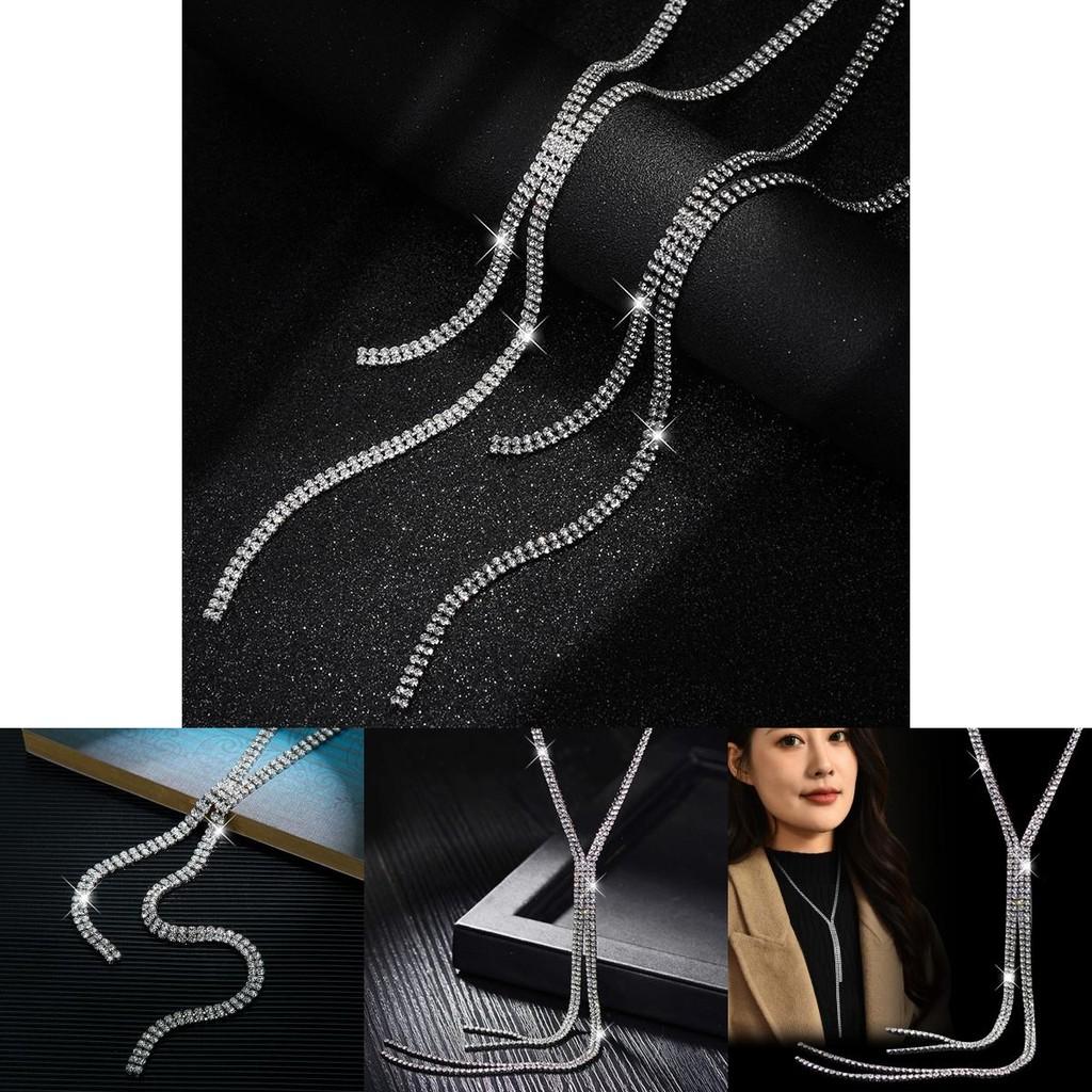 Elegant Long Crystal Sweater Necklace With Trendy U Shape Design For Women Fashion