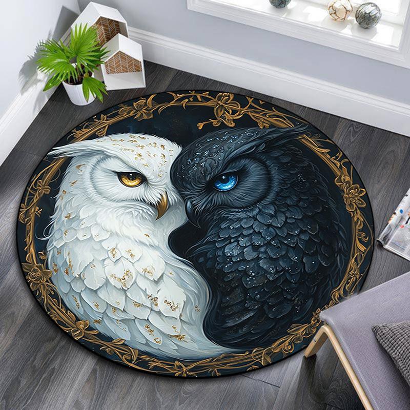 

Yin Yang Owl Round Area Rug,Carpet Rug for Living Room Bedroom Sofa Playroom Decor,Non-slip Floor Mat 80cmx80cm