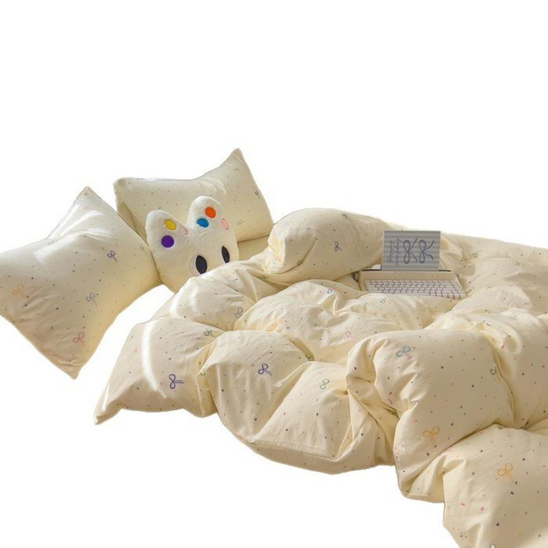 A-class cotton wash set, four-piece set with double-layered gauze bedsheet, duvet cover, and bed skirt, suitable for all seasons