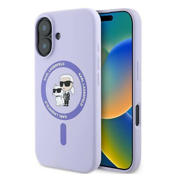 Karl Lagerfeld Klhmp16Sscmkcrhu Iphone16 6.1 Fioletowy/Purple Hardcase Silicone Karl&Choupette Ring Magsafe