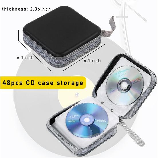 Augeny 48 Capacity CD Case, Portable DVD Hard Plastic Case Holder, Wallet Disc Storage Binder For Car, Home, Travel, Carrying Organizer, Universal