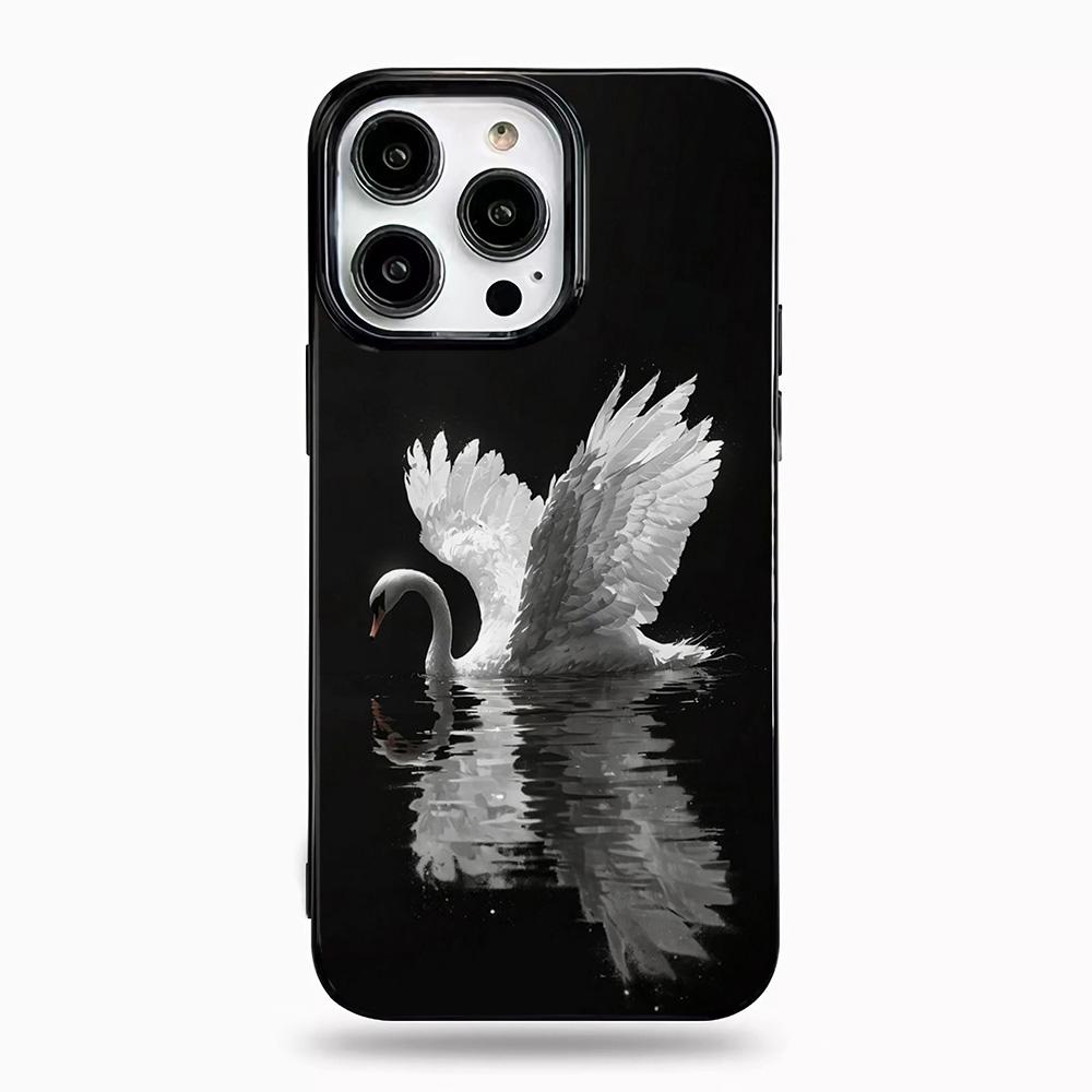For Iphone 11 Elegant White Swan Design Pattern Phone Case For iPhone 17 Pro Max 16 Plus 15 14 13 12 11 17Air Lychee  Soft Cover