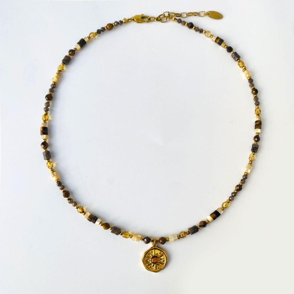 Sunset 2025 Early Autumn Natural Stone Beaded Necklace - High-End Niche Clavicle Chain