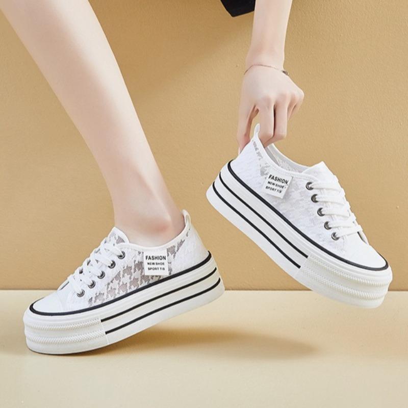 Fashion Student Thick Bottom Women's Casual Shoes Fashion Hot Sale Woman Lace-up Lace Flats Shoes Summer Hollow Low-top Sneakers Zapatos