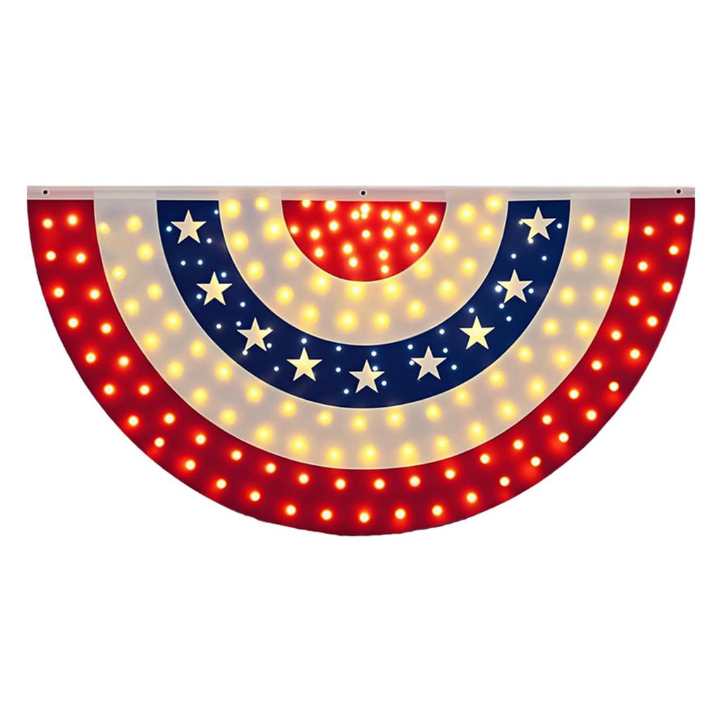 USA 250th Patriotic Bunting Banner with LED Light Memorial Patriotic Banner Flags for 4th of July Decorations Outdoor