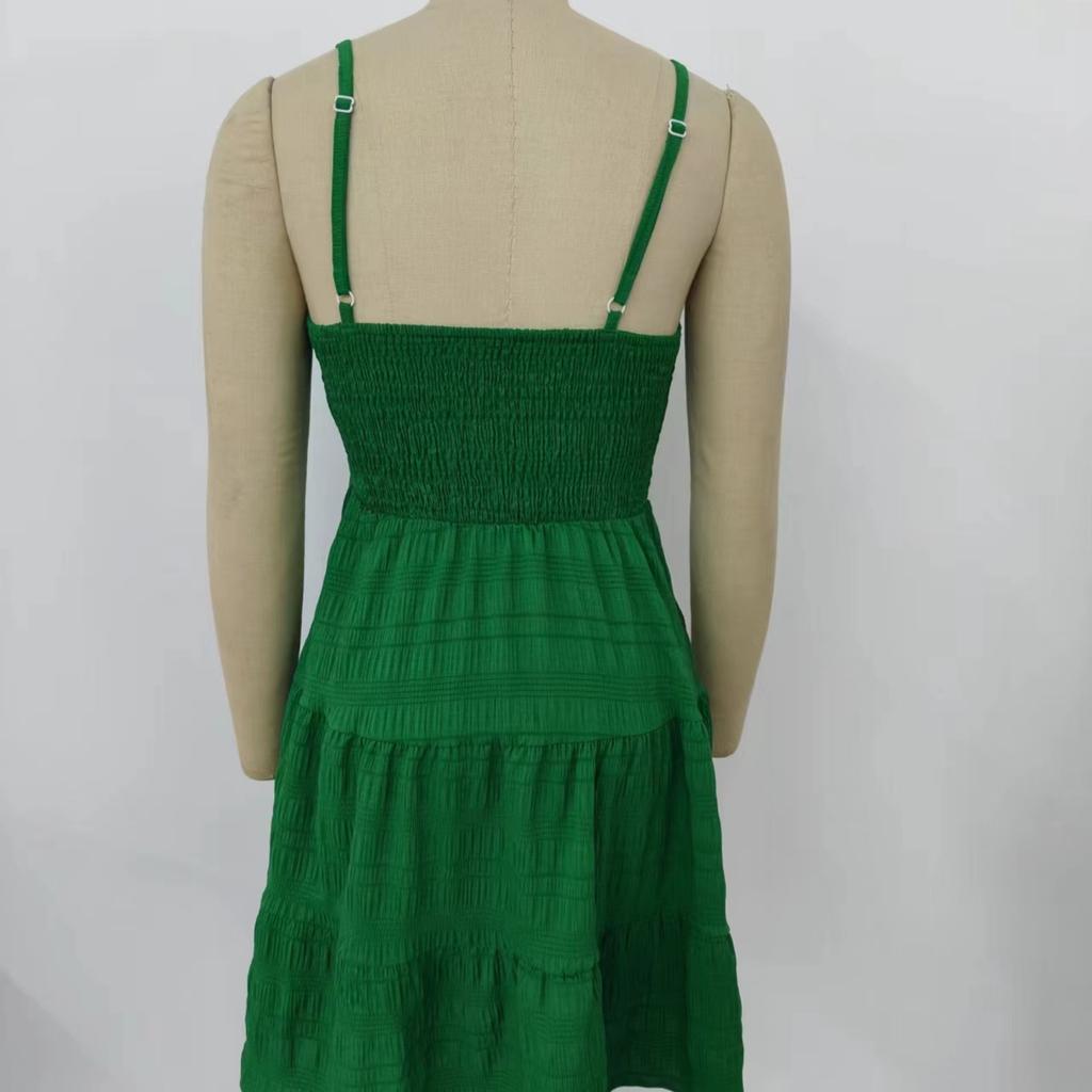 2025 European and American Women's Summer New One-piece Neck Slim Suspender Solid Color Versatile Texture Dress