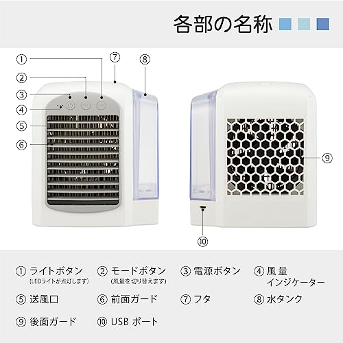OHM Electric Personal Cooler, Water-Filled Fan, Ice-Friendly, with LED Light, USB Power Supply, KIS-U380PKN-W 08-1549