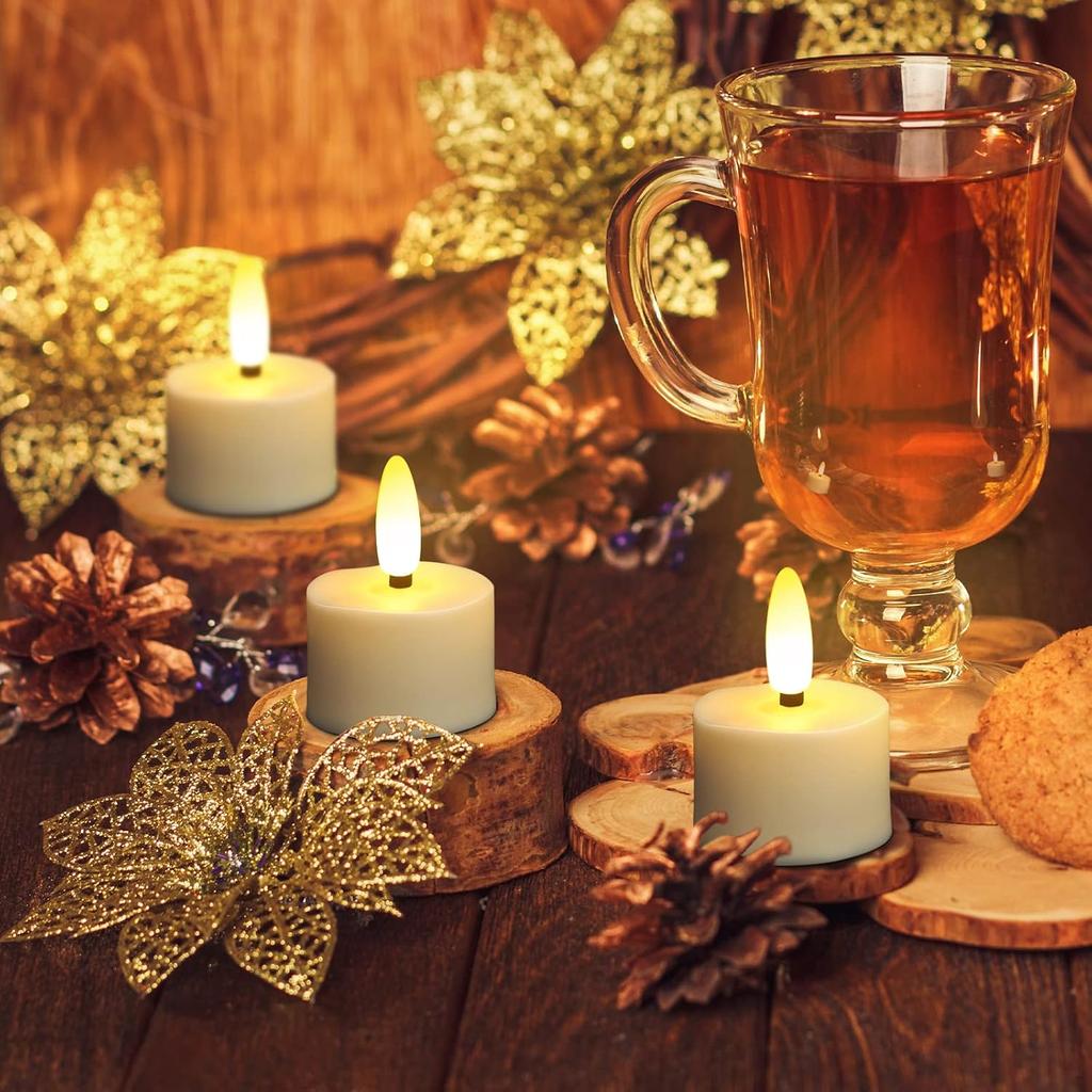 USB Rechargeable 3D Wicks Tealights Candle Flameless Flickering Battery Operated with Remote Control & Timer Realistic Led Tea Lights for Halloween