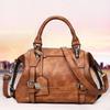 Women's 2026 Retro Fashion Oil Wax Leather Boston Bag - Handheld, Shoulder, Crossbody