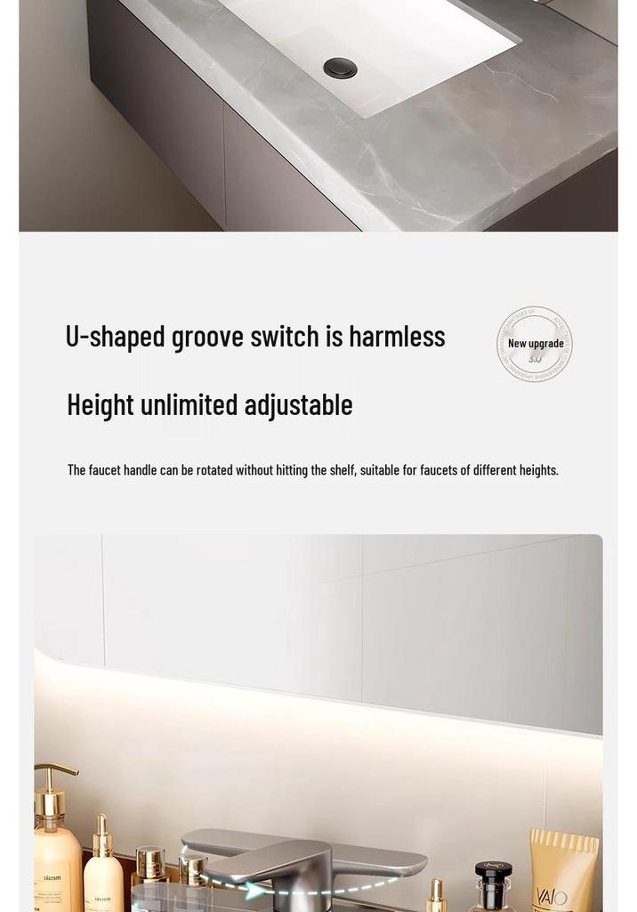 No-Drill Wall-Mounted Bathroom Shelf for Mirror, Faucet, and Vanity