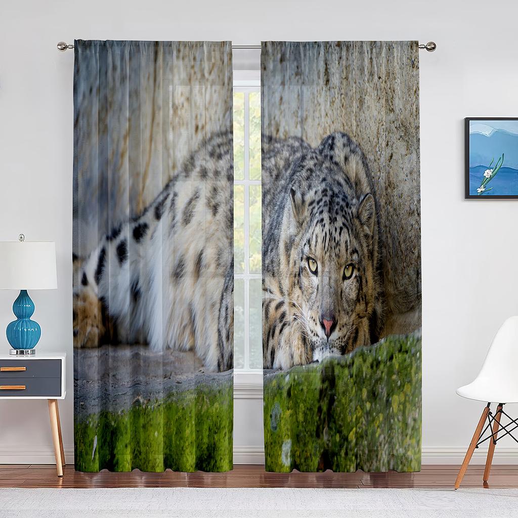 African Animal Safari Leopard Wildlife Cheetah Sheer Voile Curtains for Living Room Bedroom Kitchen Decor Tulle Window Curtain