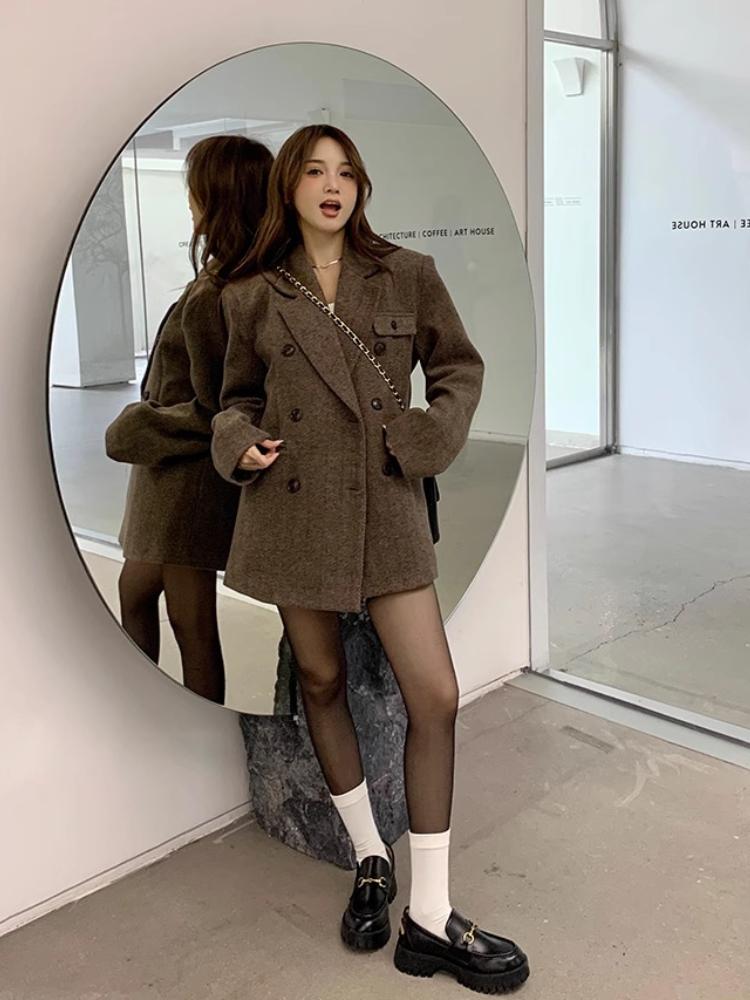Elegant Reversible Cashmere Coat Women's Autumn Winter Short 2024 New Loose Jackets Korean Chic Woolen Blazer Clothes Streetwear