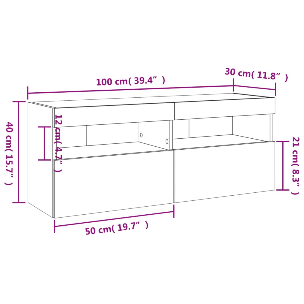Wall Mounted TV Cabinet with RGB LED Lights White 100 x 30 x 40 cm