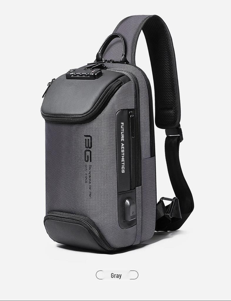 BANGE Men's Anti-theft Tech USB Crossbody Chest Bag