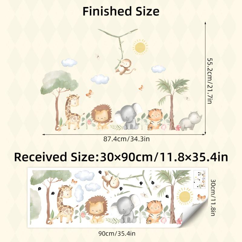 Cartoon Niedlich Löwe Elefant Giraffe Baum Wald Tiere Wandaufkleber für Schlafzimmer Wohnzimmer Kinderzimmer Dekoration Wanddekal