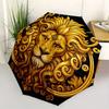 Golden Lion Head Ornament: Luxury Decorative EmblemUmbrellaPortable 3-Fold Compact Umbrella for Men & Women Gift