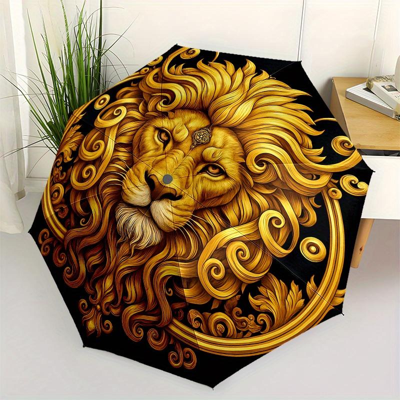 

Golden Lion Head Ornament: Luxury Decorative EmblemUmbrellaPortable 3-Fold Compact Umbrella for Men & Women Gift