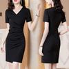 V-Ausschnitt Eng Anliegend Raffung Bodycon Kleid Damen Kurzarm Einteiler