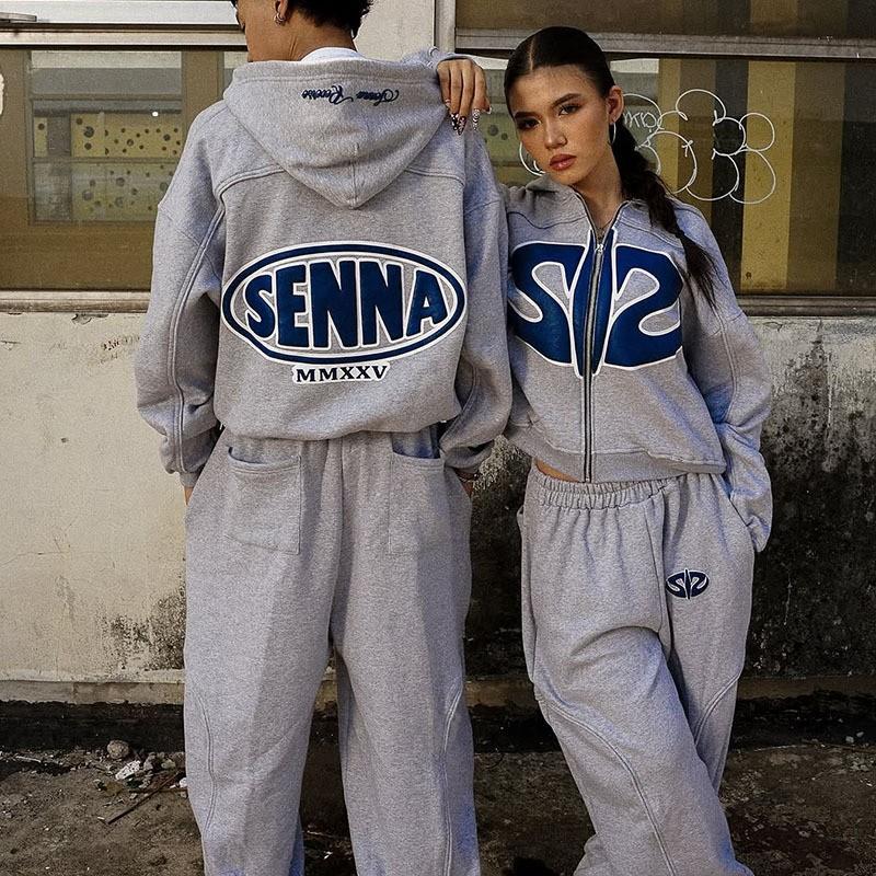 Oversized Zip-Up Hooded Sweatshirt Men Women Y2K Letter Print Casual Streetwear Loose Fit Top